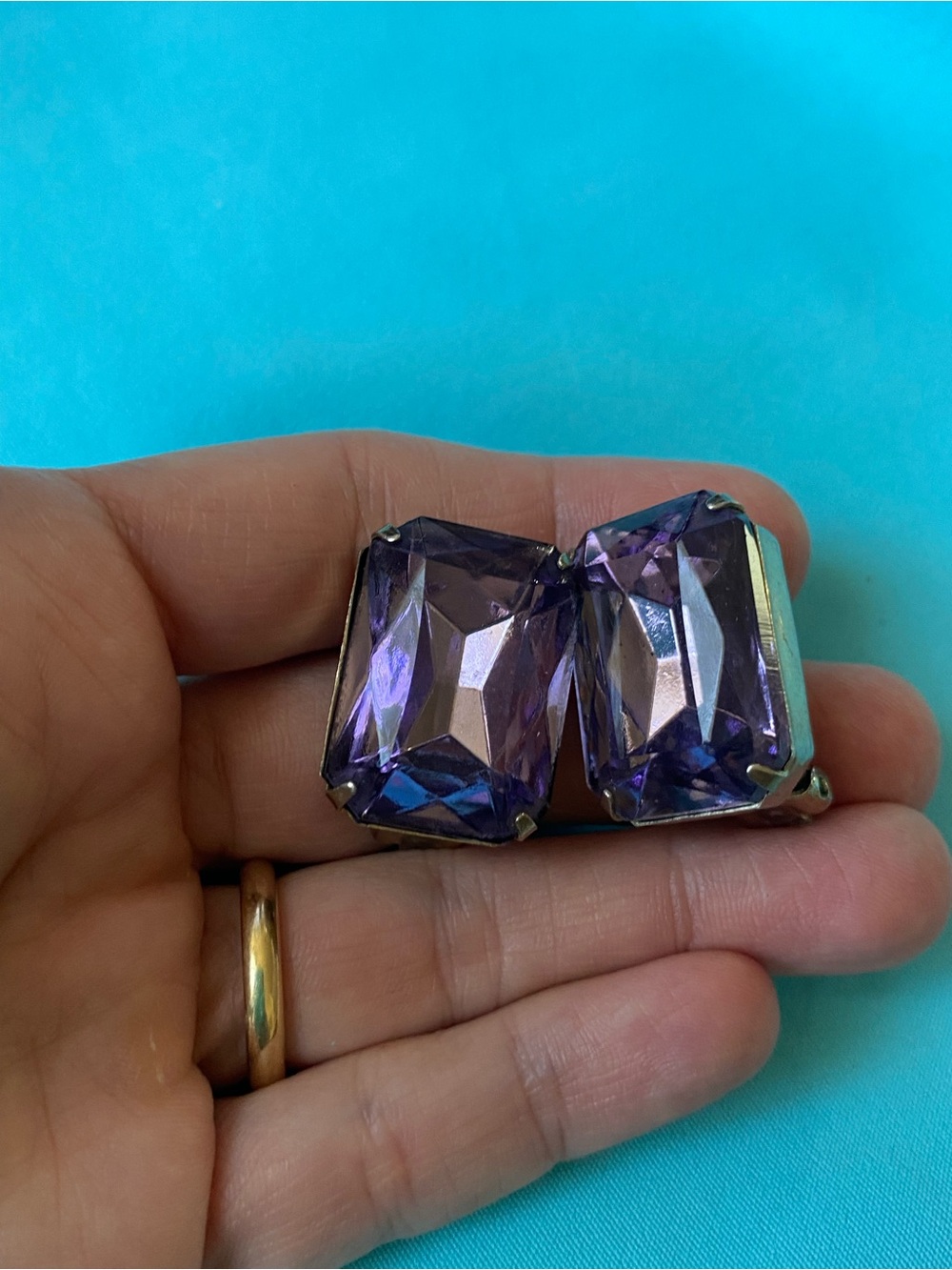 Vintage Amethyst Color Rhinestone Clip On Earrings